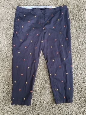 Talbots Weekend Chino Pants Womens Size 22W Blue Leaves Embroidered Plus NWT